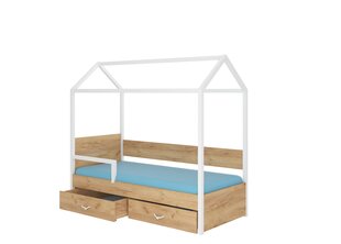 Lova ADRK Furniture Otello 90x200 cm su šonine apsauga, ruda/balta kaina ir informacija | Vaikiškos lovos | pigu.lt