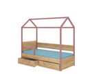 Lova ADRK Furniture Otello 90x200 cm su šonine apsauga, ruda/rožinė