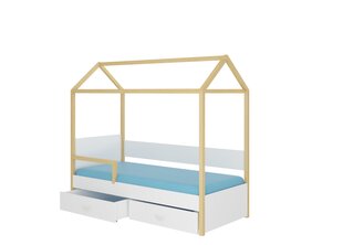 Lova ADRK Furniture Otello 90x200 cm su šonine apsauga, balta/šviesiai ruda kaina ir informacija | Vaikiškos lovos | pigu.lt