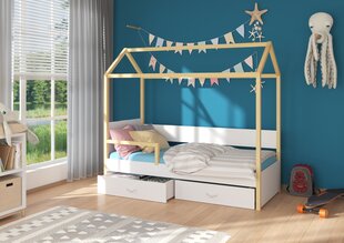 Lova ADRK Furniture Otello 90x200 cm su šonine apsauga, balta/šviesiai ruda kaina ir informacija | Vaikiškos lovos | pigu.lt
