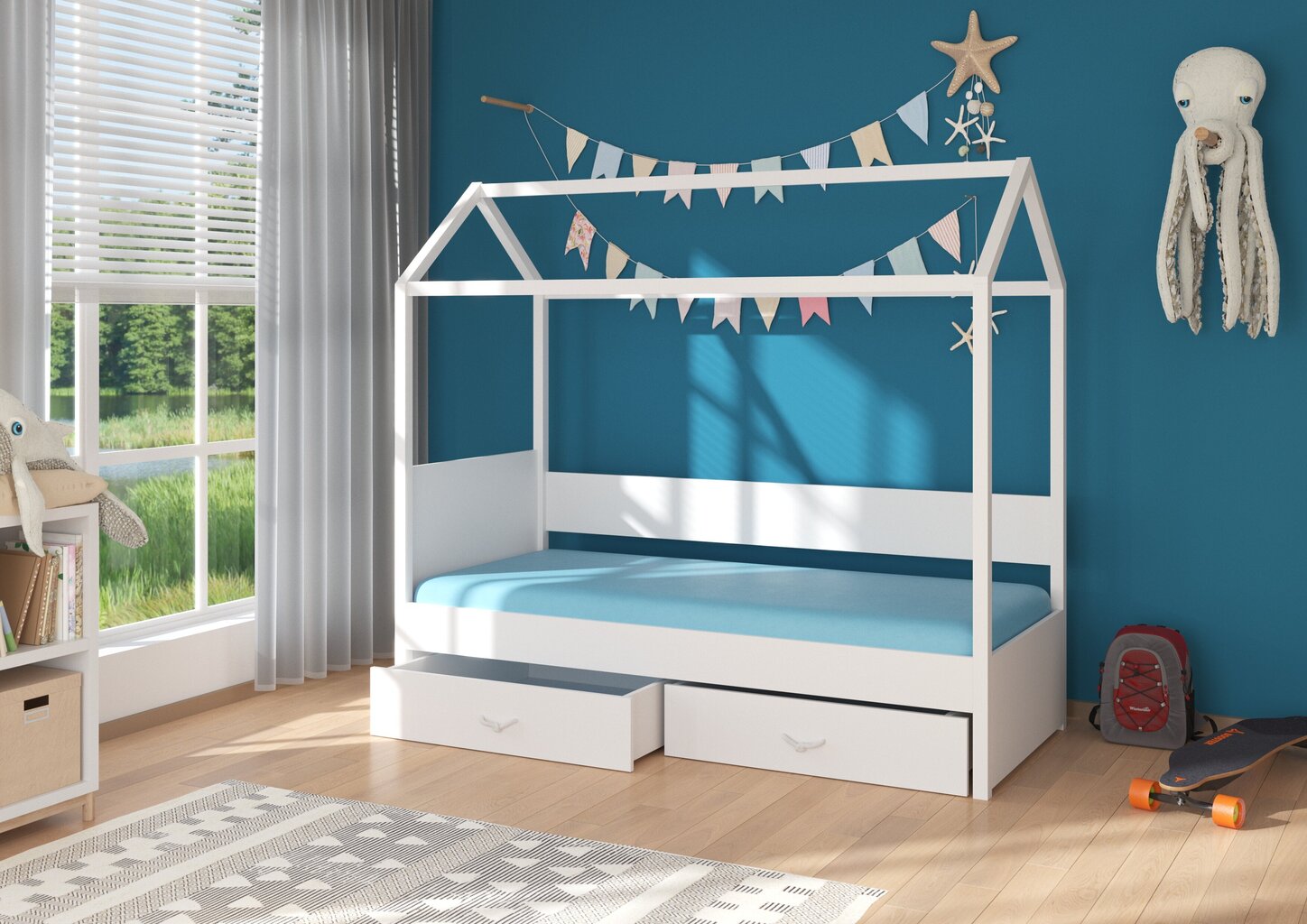 Lova ADRK Furniture Otello 90x200 cm su baldakimu, balta/rožinė kaina ir informacija | Vaikiškos lovos | pigu.lt