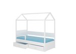 Lova ADRK Furniture Otello 90x200 cm su šonine apsauga ir baldakimu, balta/mėlyna