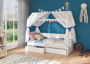 Lova ADRK Furniture Otello 80x180 cm su baldakimu, balta/mėlynos spalvos kaina ir informacija | Vaikiškos lovos | pigu.lt