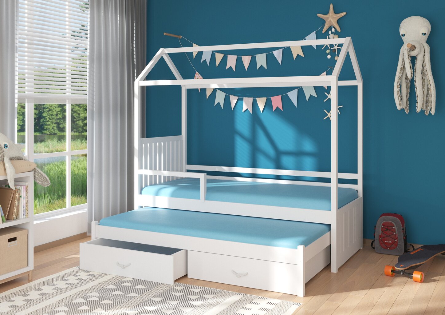 Lova ADRK Furniture Jonasek su šonine apsauga 80x180cm, balta kaina ir informacija | Vaikiškos lovos | pigu.lt
