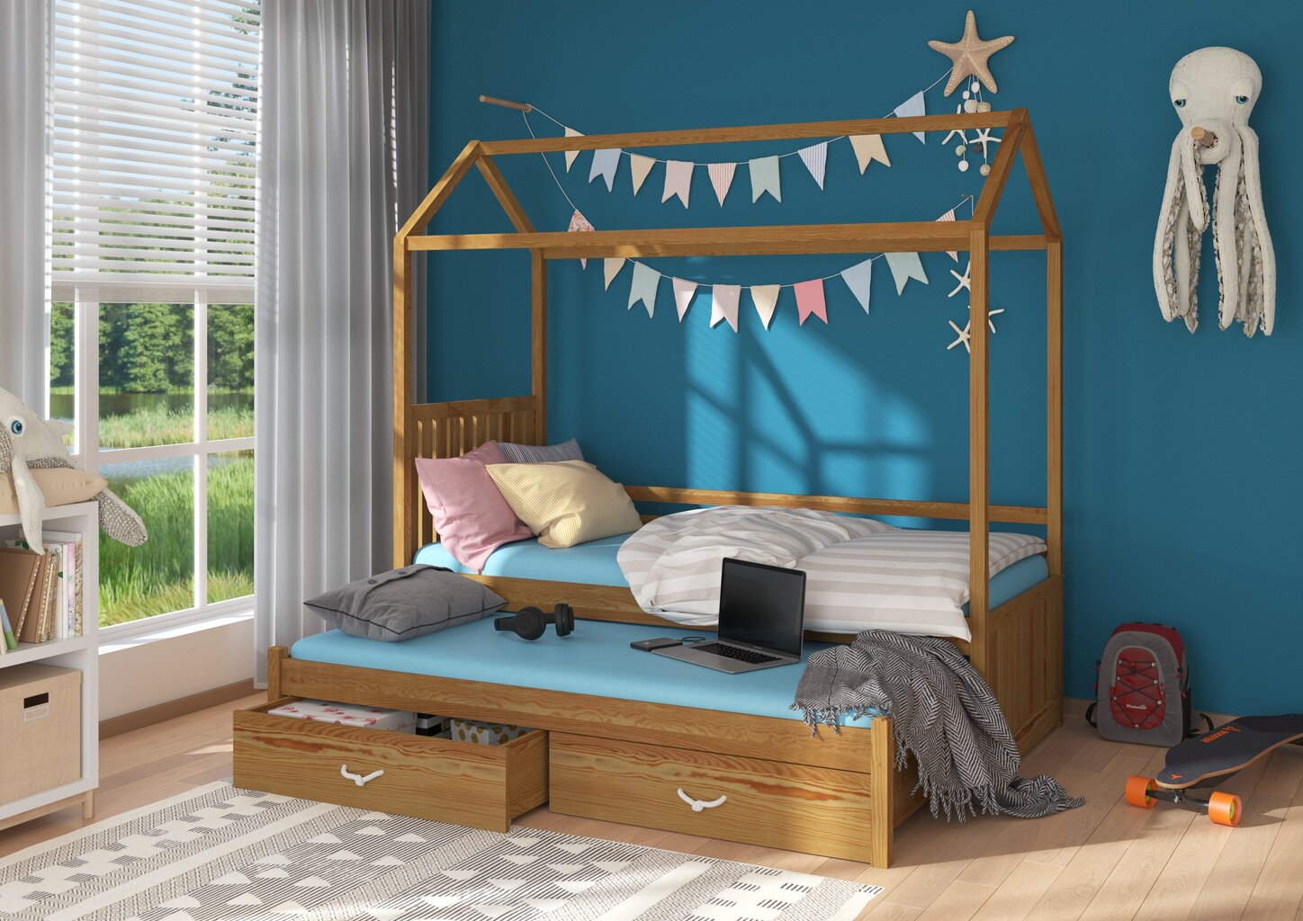Lova ADRK Furniture Jonasek 90x200cm, tamsiai ruda kaina ir informacija | Vaikiškos lovos | pigu.lt