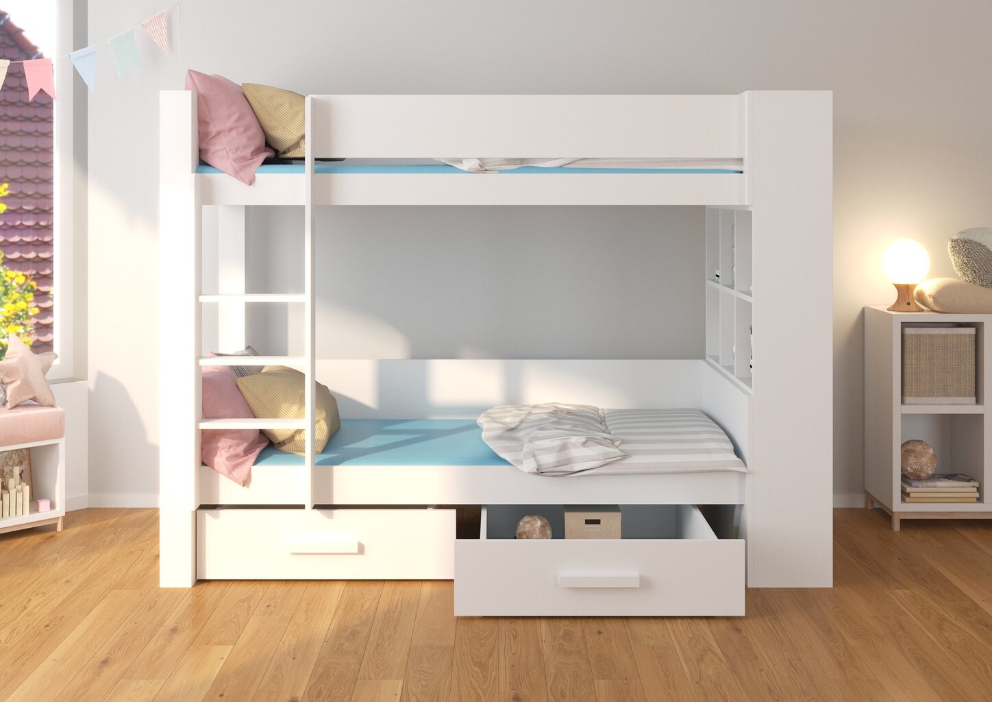 Lova ADRK Furniture Garet 80x180cm, balta/ąžuolo spalvos kaina ir informacija | Vaikiškos lovos | pigu.lt