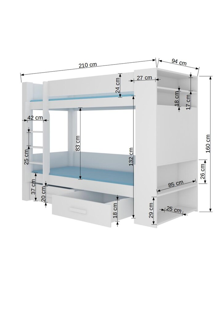 Lova ADRK Furniture Garet 80x180cm, balta/šviesiai pilka kaina ir informacija | Vaikiškos lovos | pigu.lt