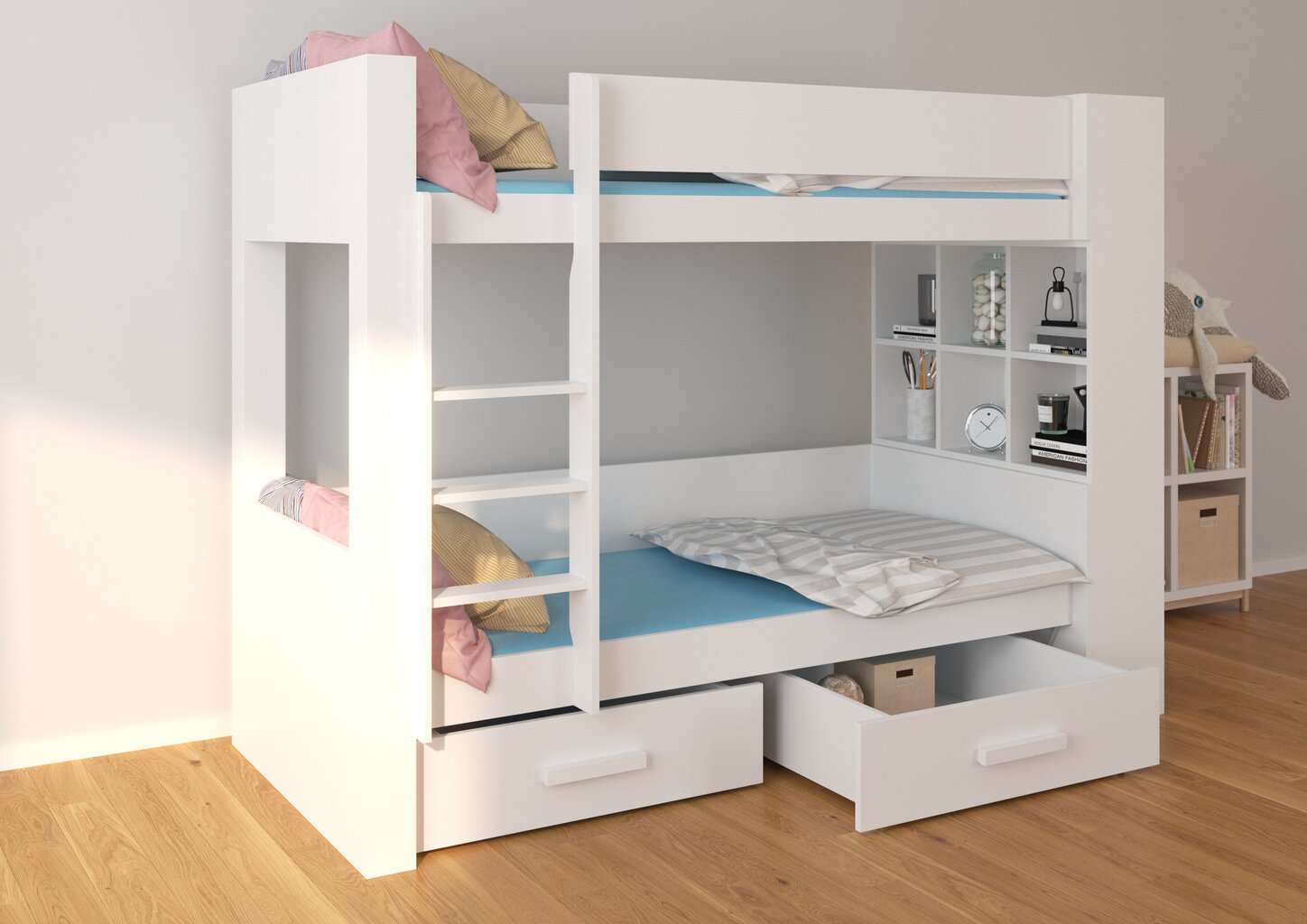Lova ADRK Furniture Garet 90x200cm, balta/ąžuolos spalvos kaina ir informacija | Vaikiškos lovos | pigu.lt