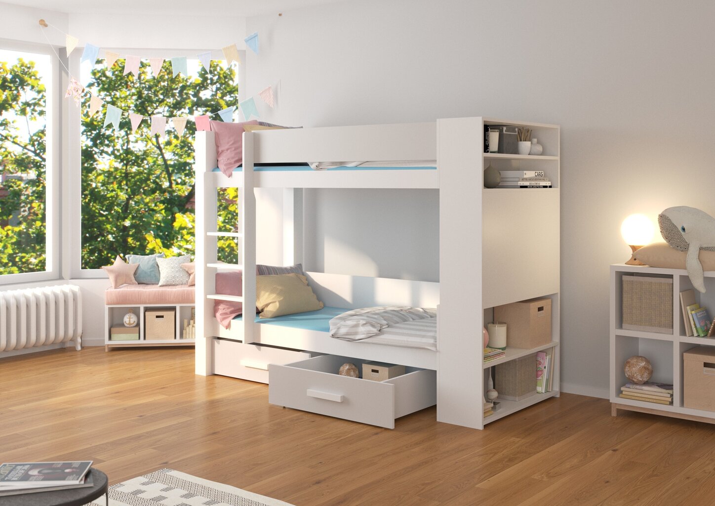 Lova ADRK Furniture Garet 90x200cm, balta/šviesiai pilka kaina ir informacija | Vaikiškos lovos | pigu.lt