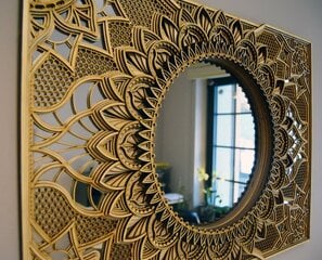 Деревянное подвесное зеркало - мандала, 48 х 35 см цена и информация | Зеркала | pigu.lt