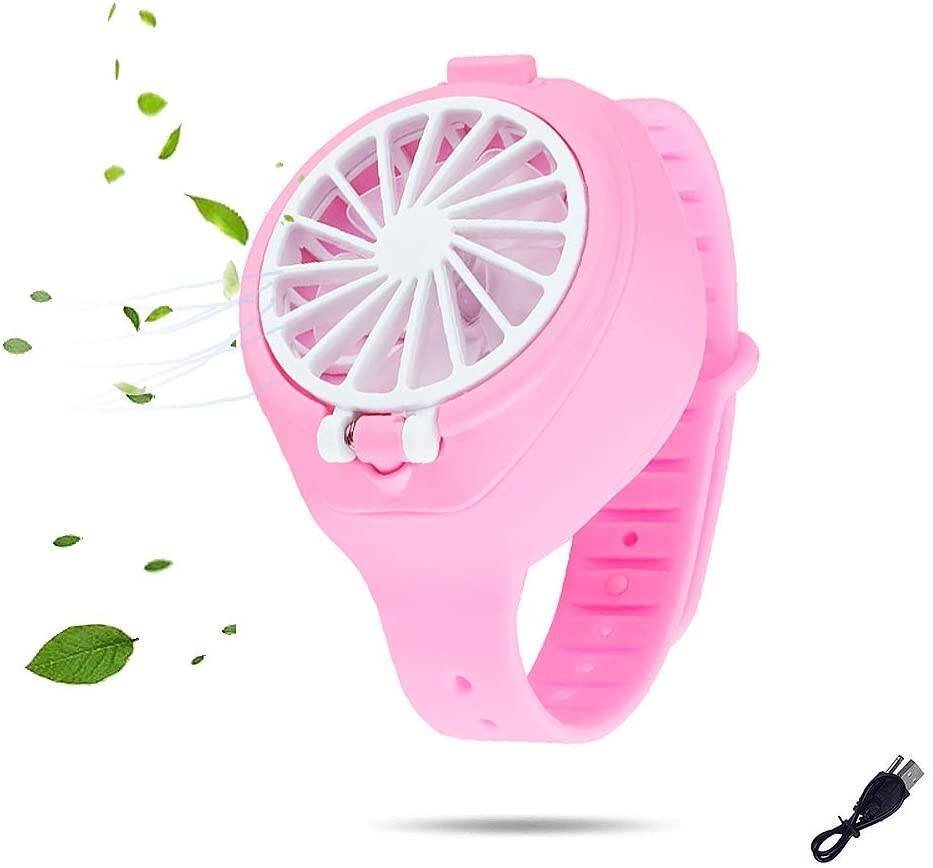 RoGer Portable Mini Watch Fan USB for Children Pink kaina ir informacija | Ventiliatoriai | pigu.lt