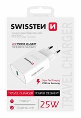 Сетевое зарядное устройство Swissten Premium 25W USB-C PD, белое цена и информация | Зарядные устройства для телефонов | pigu.lt