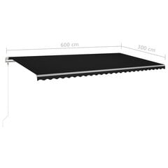 Automatinė markizė su led/vėjo jutikliu, 600x300 cm, pilka цена и информация | Зонты, маркизы, стойки | pigu.lt