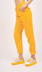 Lininės tiesios kelnės su guma moterims, geltonos цена и информация | Брюки | pigu.lt