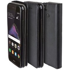 Перекидной чехол Moozy для Huawei P8 Lite 2017 - Черный магнитный откидной футляр с держателем для карт и подставкой цена и информация | Чехлы для телефонов | pigu.lt