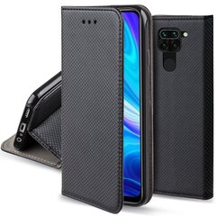 Магнитный откидной футляр Moozy для Xiaomi Redmi Note 9, Черный карбон – чехол с металлической защитой краев, держателем для карт и подставкой цена и информация | Чехлы для телефонов | pigu.lt