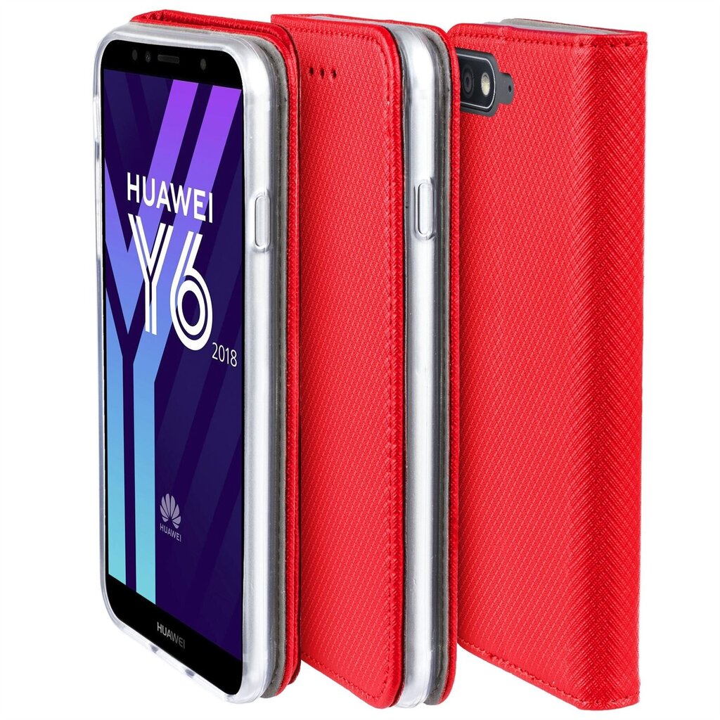Moozy dėklas, skirtas Huawei Y6 2018, raudonasamas Dėklas su Kortelių Laikikliu ir Stovu цена и информация | Telefono dėklai | pigu.lt
