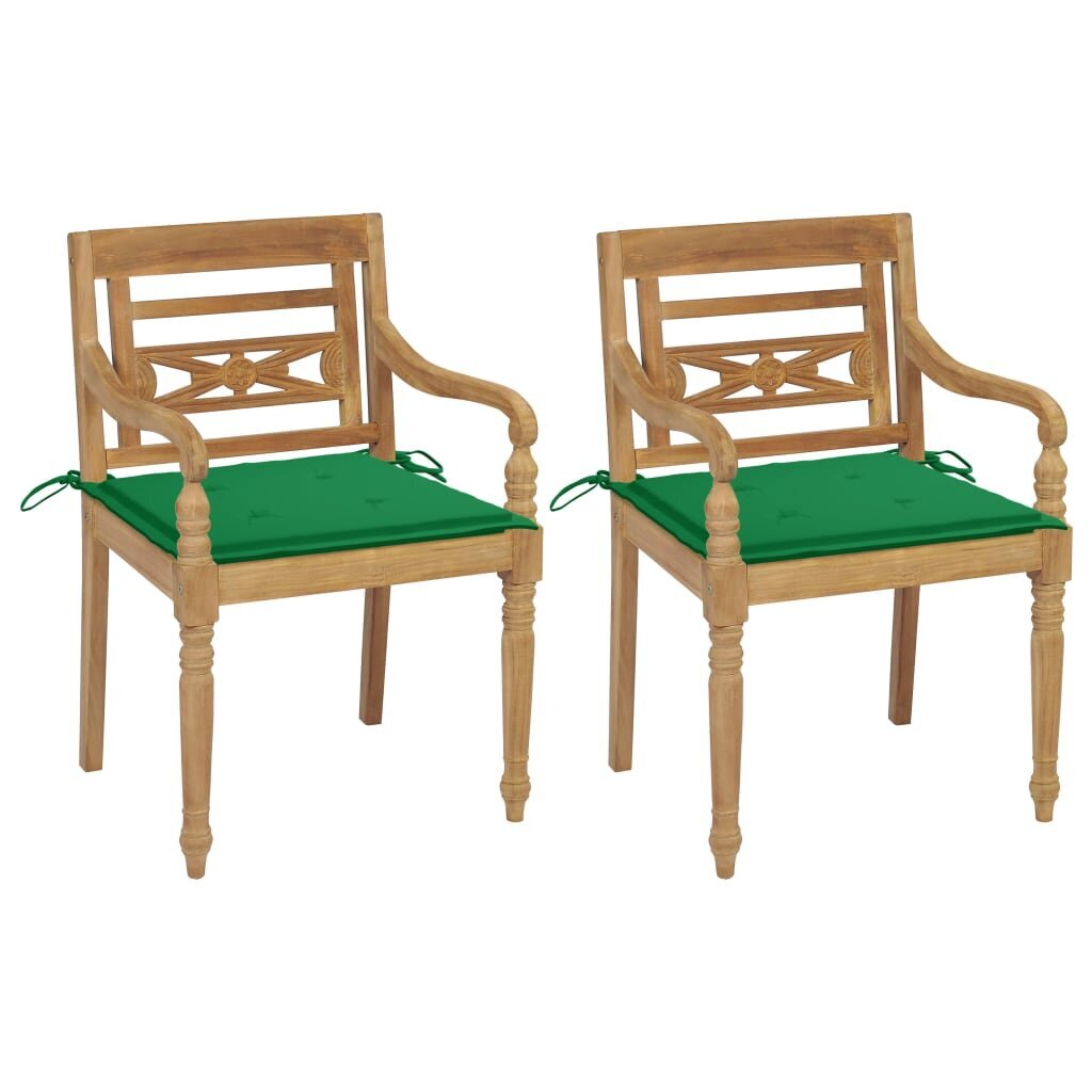 Batavia kėdės su žaliomis pagalvėlėmis, 2vnt. kaina ir informacija | Lauko kėdės, foteliai, pufai | pigu.lt