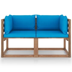 Dvivietė sodo sofa iš palečių su mėlynomis pagalvėlėmis цена и информация | Садовые стулья, кресла, пуфы | pigu.lt