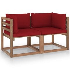 Dvivietė sodo sofa iš palečių su raudonomis pagalvėlėmis kaina ir informacija | Lauko kėdės, foteliai, pufai | pigu.lt