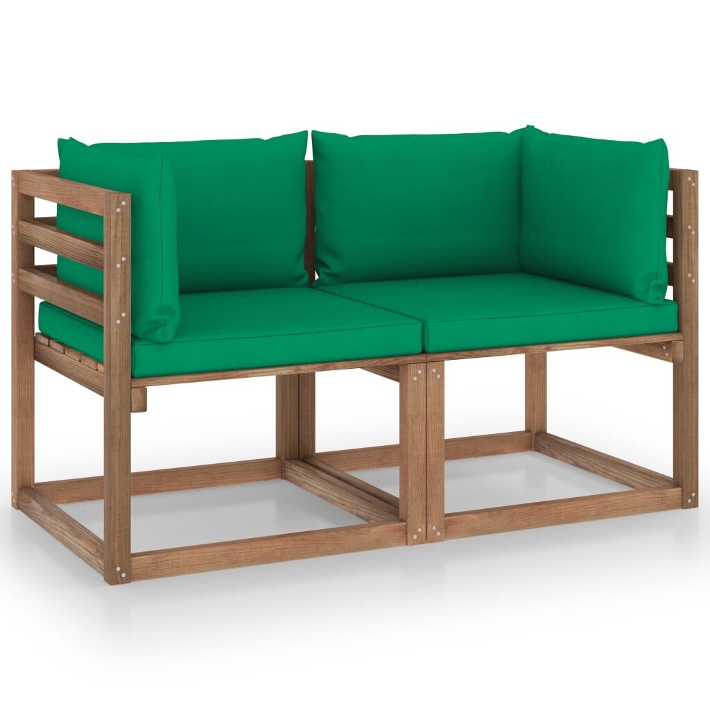 Dvivietė sodo sofa iš palečių su žaliomis pagalvėlėmis цена и информация | Lauko kėdės, foteliai, pufai | pigu.lt