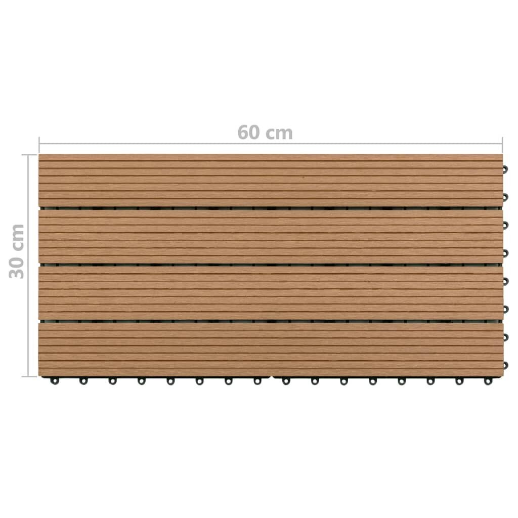 Grindų plytelės, 6 vnt., rudos, 60x30 cm, wpc, 1,08 m² kaina ir informacija | Grindų plytelės | pigu.lt