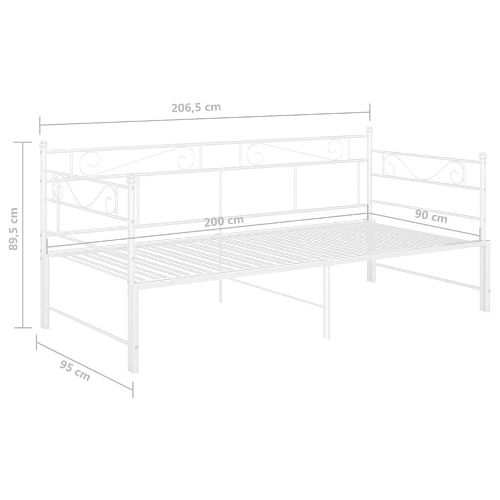 vidaXL Ištraukiamos sofos-lovos rėmas, baltas, 90x200cm, metalas kaina ir informacija | Lovos | pigu.lt