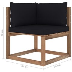 Kampinė sodo sofa iš palečių su juodomis pagalvėlėmis kaina ir informacija | Lauko kėdės, foteliai, pufai | pigu.lt