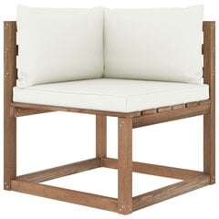 Kampinė sodo sofa iš palečių su kreminėmis pagalvėlėmis kaina ir informacija | Lauko kėdės, foteliai, pufai | pigu.lt