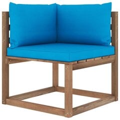 Kampinė sodo sofa iš palečių su šviesiai mėlynomis pagalvėlėmis kaina ir informacija | Lauko kėdės, foteliai, pufai | pigu.lt