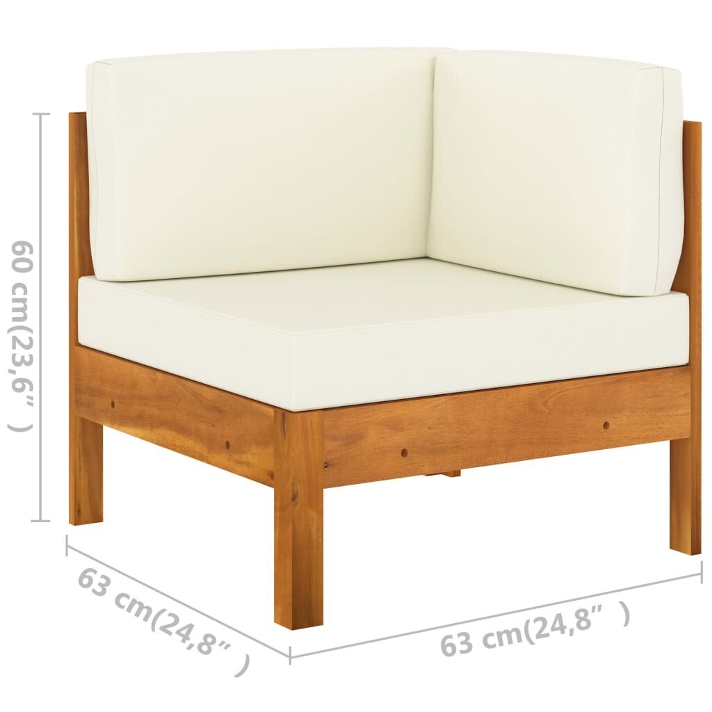 Kampinė sofa su kreminėmis pagalvėlėmis, akacijos masyvas kaina ir informacija | Lauko kėdės, foteliai, pufai | pigu.lt