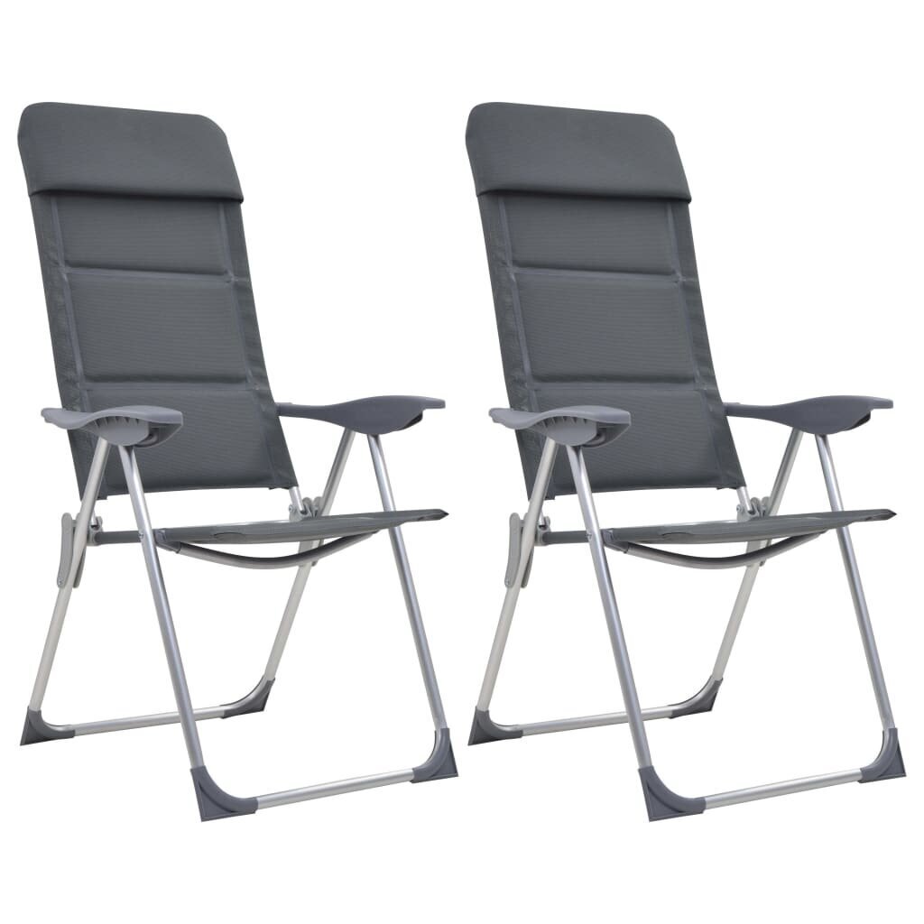 vidaXL Kempingo kėdės, 2 vnt., pilkos, 58x69x111cm, aliuminis kaina ir informacija | Turistiniai baldai | pigu.lt