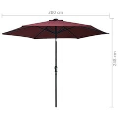 Lauko skėtis su LED ir plieniniu stulpu, 300 cm, raudonas kaina ir informacija | Skėčiai, markizės, stovai | pigu.lt