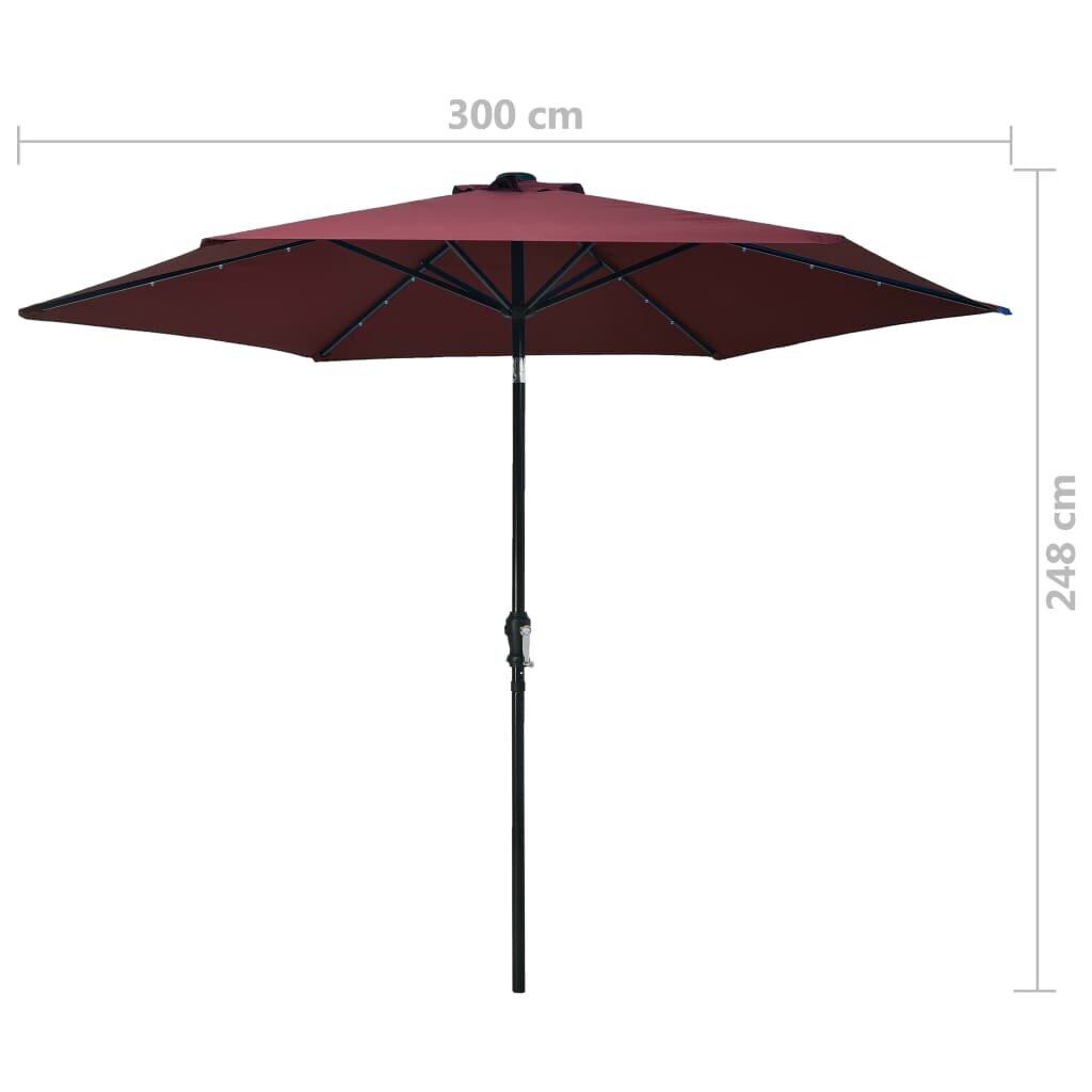 Lauko skėtis su LED ir plieniniu stulpu, 300 cm, raudonas цена и информация | Skėčiai, markizės, stovai | pigu.lt