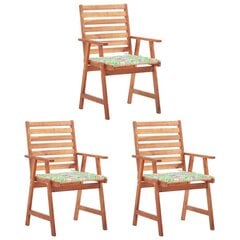 Lauko valgomojo kėdės su pagalvėlėmis, 3 vnt, rudos kaina ir informacija | Lauko kėdės, foteliai, pufai | pigu.lt