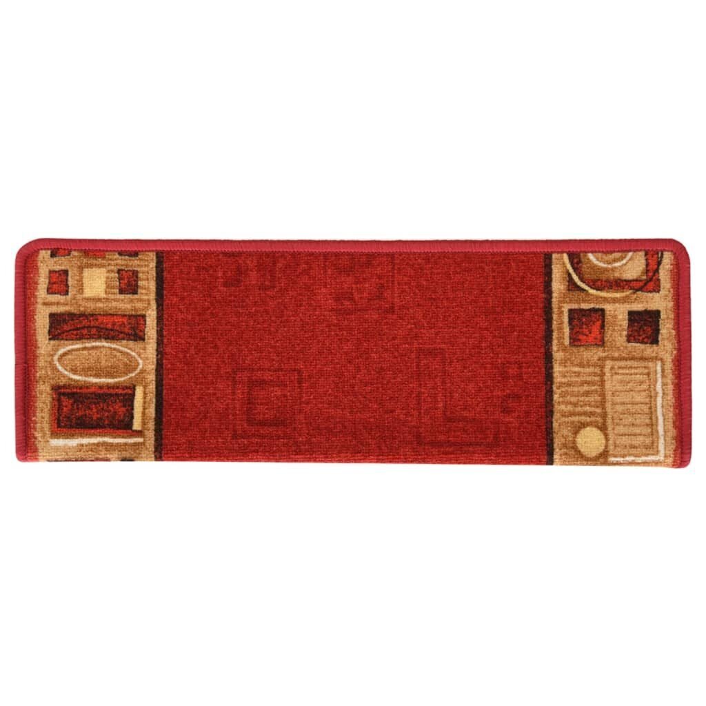 vidaXL Lipnūs laiptų kilimėliai, 15vnt., raudonos spalvos, 65x25cm kaina ir informacija | Kilimai | pigu.lt