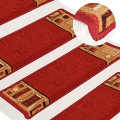 vidaXL Lipnūs laiptų kilimėliai, 15vnt., raudonos spalvos, 65x25cm цена и информация | Ковры | pigu.lt