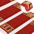vidaXL Lipnūs laiptų kilimėliai, 15vnt., raudonos spalvos, 65x25cm