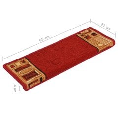 vidaXL Lipnūs laiptų kilimėliai, 15vnt., raudonos spalvos, 65x25cm цена и информация | Ковры | pigu.lt