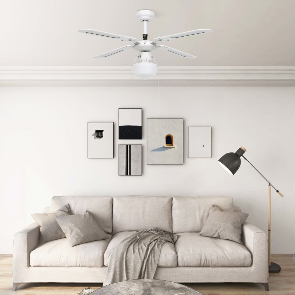 Lubų ventiliatorius su apšvietimu, baltas, 106cm цена и информация | Ventiliatoriai | pigu.lt
