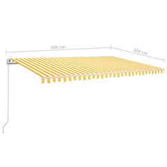 vidaXL Markizė su LED/vėjo jutikliu, geltona/balta, 500x300cm цена и информация | Зонты, маркизы, стойки | pigu.lt