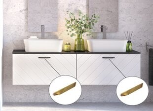 Шкафчик для ванны Besco Floo 120 с Slim black столешницей, белый/золотой цена и информация | Шкафчики для ванной | pigu.lt