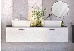 Двойной шкафчик для ванной с Slim marble столешницей Besco Floo 160, белый/черный цена и информация | Шкафчики для ванной | pigu.lt