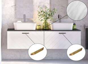 Двойной шкафчик для ванной с Slim marble столешницей Besco Floo 120, белый/золотой цена и информация | Шкафчики для ванной | pigu.lt