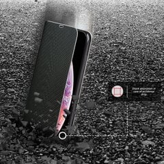 Магнитный откидной футляр Moozy для iPhone X, iPhone XS, Черный карбон – чехол с металлической защитой краев, держателем для карт и подставкой цена и информация | Чехлы для телефонов | pigu.lt