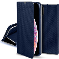 Магнитный откидной футляр Moozy для iPhone X, iPhone XS, Темно-синий карбон – чехол с металлической защитой краев, держателем для карт и подставкой цена и информация | Чехлы для телефонов | pigu.lt