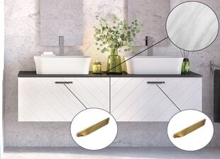 Dviguba vonios spintelė Besco Floo 160 su Slim marble stalviršiu, balta/auksinė kaina ir informacija | Vonios spintelės | pigu.lt
