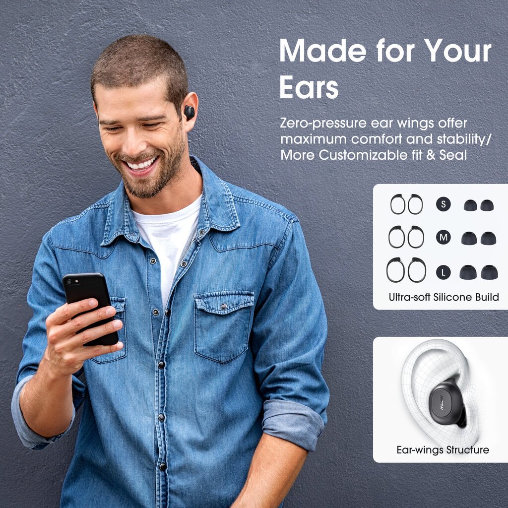 Belaidės ausinės Mpow Mdots, juodos kaina ir informacija | Ausinės | pigu.lt