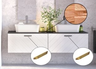 Двойной шкафчик для ванной Besco Floo 120 с Oak столешницей, белый/золотой цена и информация | Besco Мебель и домашний интерьер | pigu.lt