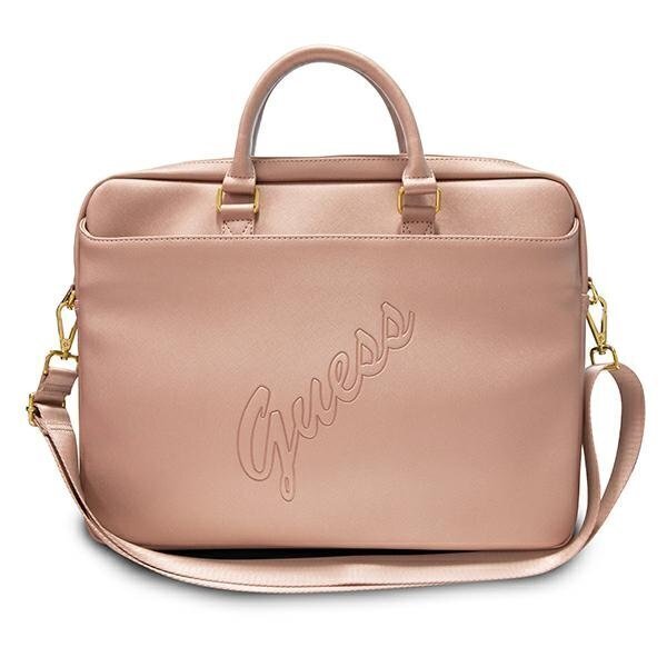 Guess Saffiano Script Pink krepšys kompiuteriui, 15" (~38 cm) kaina ir informacija | Krepšiai, kuprinės, dėklai kompiuteriams | pigu.lt